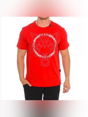 Plein Sport Men’s Red Logo Short Sleeve Tee Shirt Size L